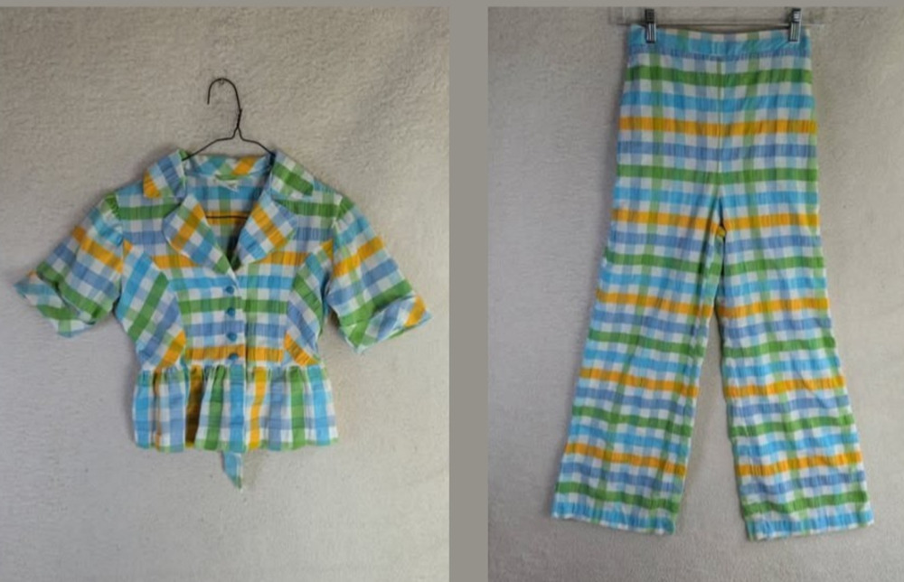 Vintage Carol Evans Blouse Pants Set Teens Girl Sz 12 Plaid Jc Penney Peplum 70s